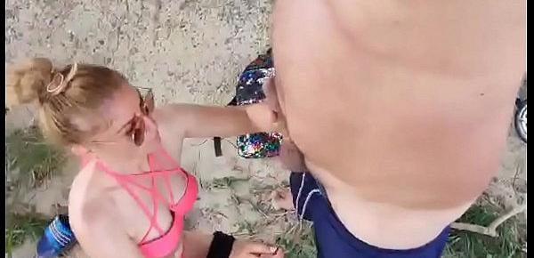  She sucks cock in public, fucks all the cum in her mouth. Stepbrother
